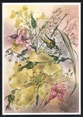 Künstler-AK Sulamith Wülfing: Gelbe Rose