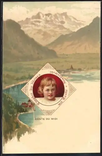 AK Reklame Nestle Kindermehl, Portrait eines kleinen Mädchens