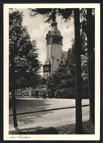 AK Bad Flinsberg /Isergebirge, Partie am Kurhaus