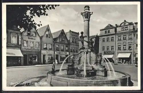 AK Greiffenberg, Markt mit Zierbrunnen