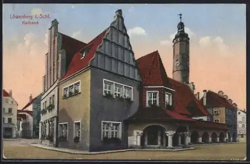 AK Löwenberg i. Schl., Blick auf das Rathaus