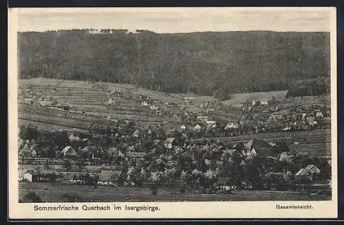 AK Querbach im Isergebirge, Totalansicht vom Berghang aus