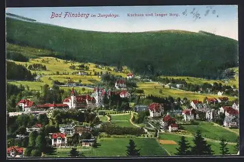 AK Bad Flinsberg im Isergebirge, Ortsansicht mit Kurhaus und langer Berg