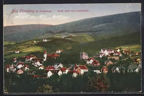 AK Bad Flinsberg im Isergebirge, Ortsansicht mit Blick nach dem Iserkamm