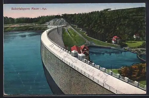 AK Mauer i. Rgb., Bobertalsperre, Sperrmauer aus der Vogelschau