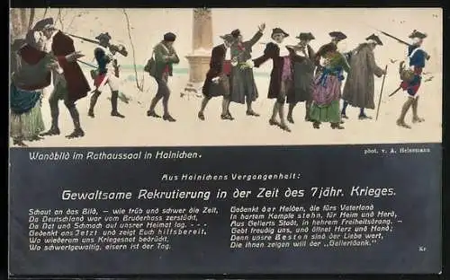 AK Hainichen / Sa., Wandbild im Rathaussaal, Gewaltsame Rekrutierung in der Zeit des 7jähr. Krieges