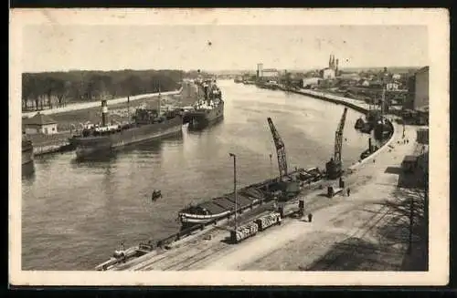 AK Danzig, Neufahrwasser, Hafeneinfahr aus der Vogelschau