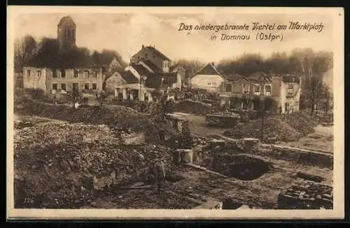 AK Domnau, niedergebranntes Viertel am Markt