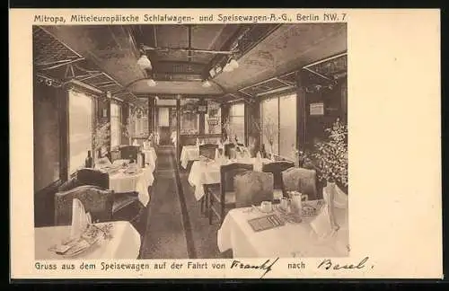 AK Berlin-NW, Mitropa, Mitteleuropäische Schlafwagen- und Speisewagen AG, Speisewagen, Innenansicht