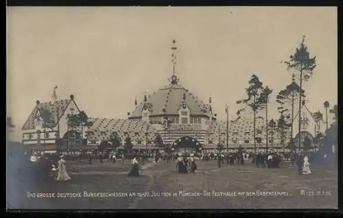 AK München, Deutsches Bundesschiessen 1906, Festhalle und Gabentempel