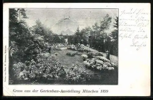AK München, Gartenbau-Ausstellung 1899, Partie