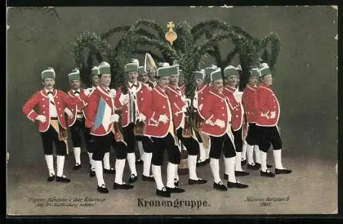 AK München, Schäfflertanz 1907, Kronengruppe, Volkstänzer