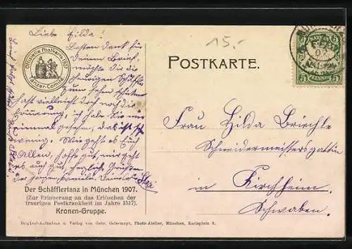 AK München, Schäfflertanz 1907, Kronengruppe, Volkstänzer