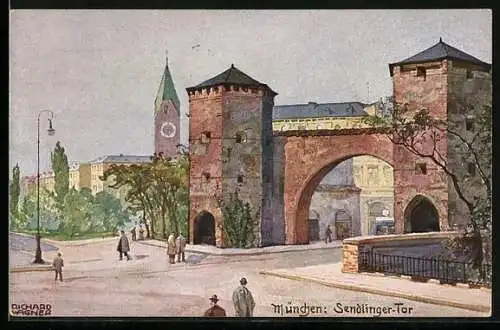 Künstler-AK Richard Wagner: München, Strasse am Sendlinger Tor