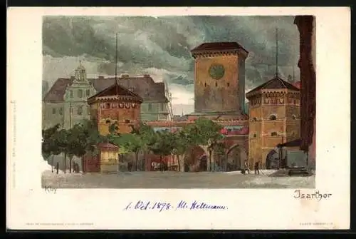 Künstler-Lithographie Heinrich Kley: München, Partie am Isarthor