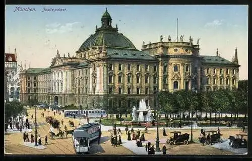 AK München, Blick auf den Justizpalast, Strassenbahn