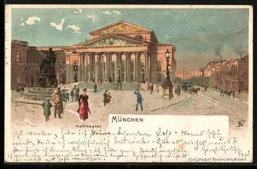 Künstler-AK Karl Heinisch: München, Gärtnerplatz, Teilansicht mit dem Hoftheater