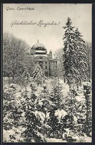 AK Graz, Opernhaus im Winter