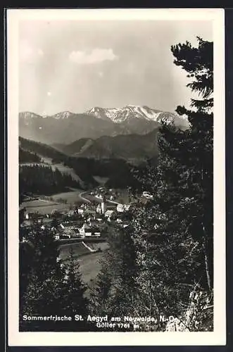 AK St. Aegyd am Neuwalde, Totalansicht mit Göller aus der Vogelschau