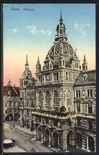 AK Graz, Rathaus mit Strasse aus der Vogelschau