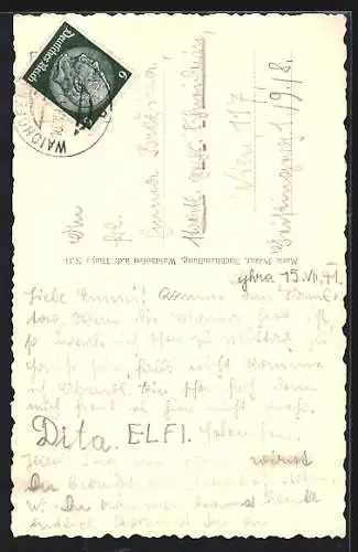 AK Waidhofen an der Thaya, Flusspartie mit Ortspanorama