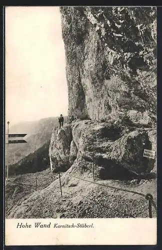 AK Hohe Wand, Karnitsch-Stüberl mit Wanderer