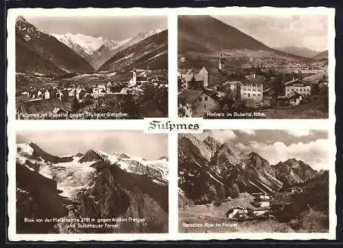 AK Fulpmes im Stubaital, Ortsansicht gegen Stubaier Gletscher, Ortsansicht Medratz, Herzeben-Alpe