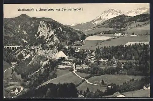 AK Breitenstein a. Semmering, Ortsansicht mit Semmeringbahn