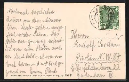 AK Wien, Hofburgtheater von der Parlamentsrampe aus, Strassenbahn