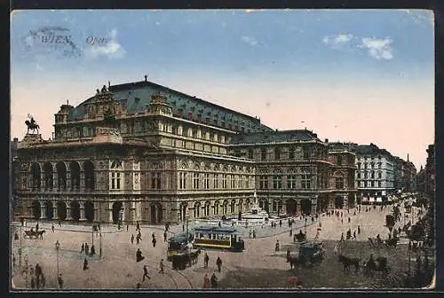 AK Wien, Hofoper mit Strasse u. Strassenbahn