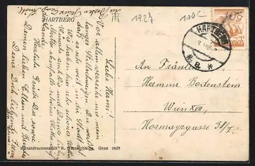 AK Hartberg, Totalansicht mit Fernblick aus der Vogelschau