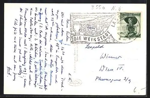 AK Langenlois /N.-Oe., Neue Brücke, Ortspartie mit Säulendenkmal u. Stadt Cafe