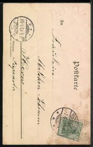 Lithographie Pfingstgrüsse, Maikäfer stossen an