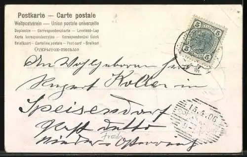 AK Joyeux Pâques, Frosch und Osterküken