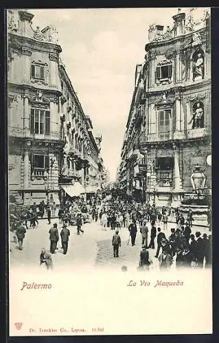 AK Palermo, La Via Maqueda, Blick in die Strasse