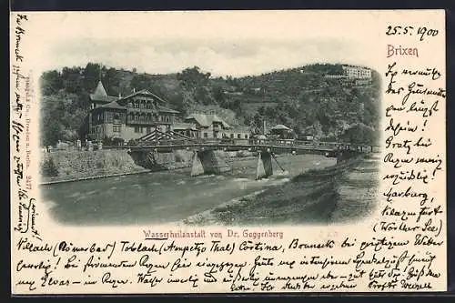 AK Brixen, Wasserheilanstalt Dr. Guggenberg mit Brücke aus der Vogelschau