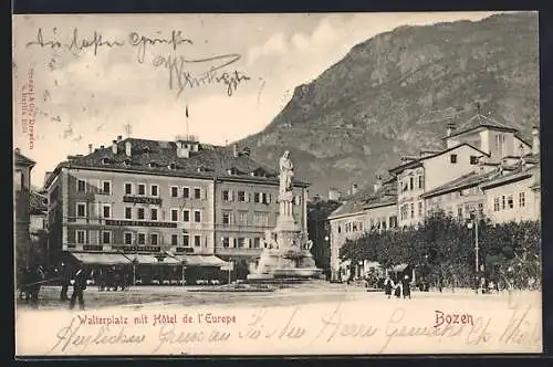 AK Bozen, Johannesplatz mit Hotel de l`Europe