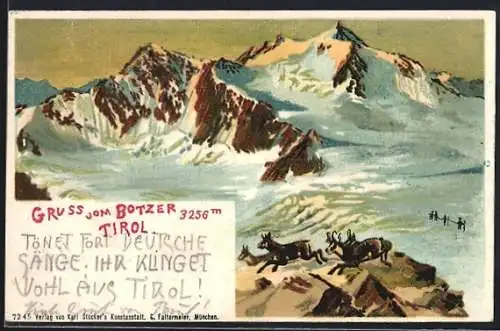 Künstler-AK Botzer /Tirol, Gämsen in den Bergen