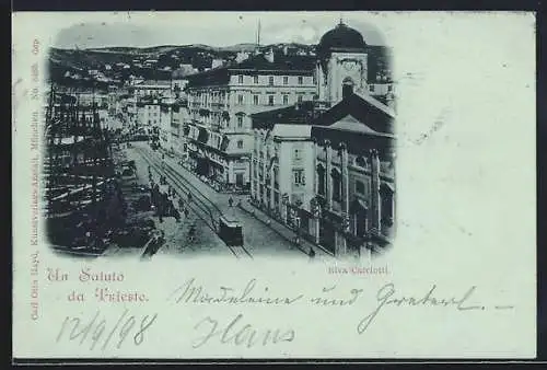 Mondschein-AK Trieste, Riva Carciotti, Strassenbahn