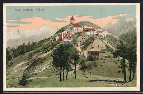 AK Tarvis, Maria Luschari, Ortsansicht mit Berglandschaft