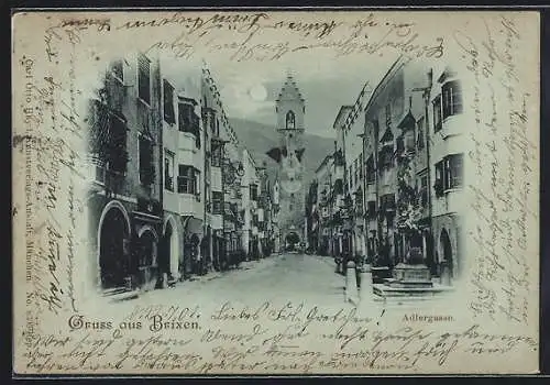 Mondschein-AK Brixen, Blick in die Adlergasse