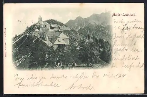 AK Tarvis, Maria-Luschari, Ortsansicht mit Wanderern