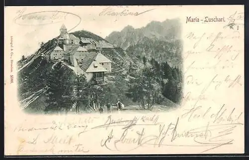 AK Tarvis, Maria-Luschari, Ortsansicht mit Kirche