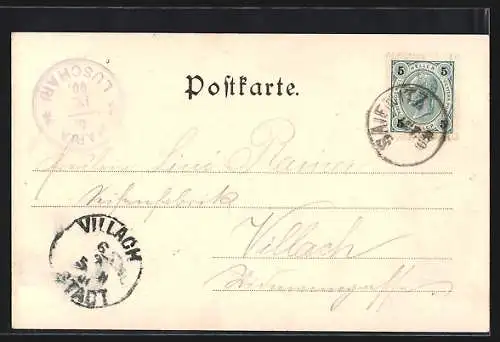 AK Tarvis, Maria-Luschari, Ortsansicht mit Kirche