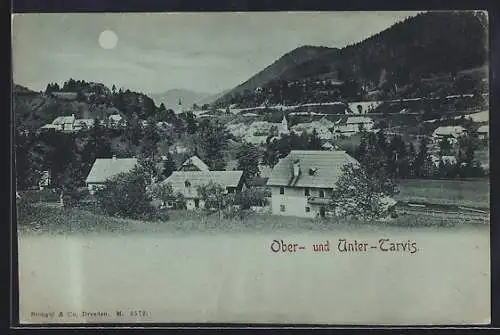 Mondschein-AK Tarvis, Blick auf Ober- und Unter-Tarvis