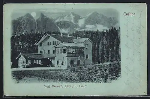 Mondschein-AK Cortina, Josef Mernard`s Hotel Tre Croci