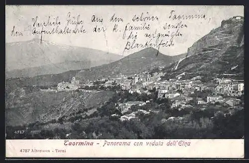 AK Taormina, Panorama con veduta dell`Etna