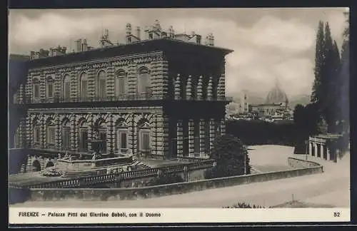 AK Firenze, Palazzo Pitti dal Giardino Boboli, con il Duomo