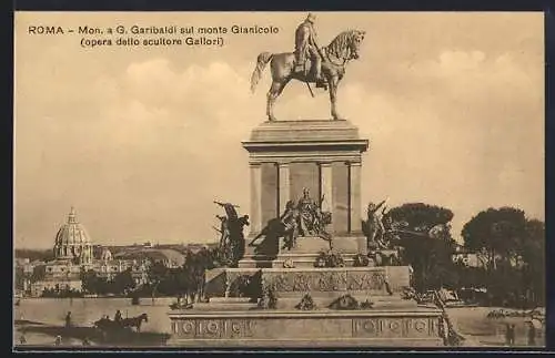 AK Roma, Mon. a G. Garibaldi sul monte Gianicolo