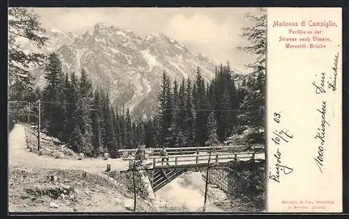 AK Madonna di Campiglio, Partie an der Strasse nach Dimaro, Merveldt-Brücke